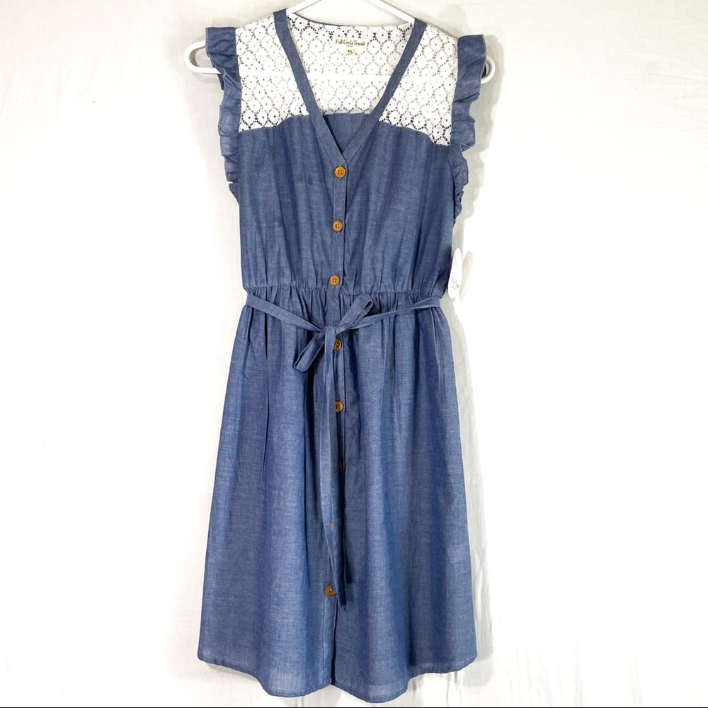 Full Circle with Love Denim/White Lace Women's Size Small Cap-Sleeve Dress NWT